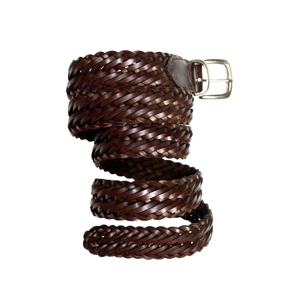 Vintage Woven Braided Genuine Leather Belt Size 44 Unisex Western Rodeo